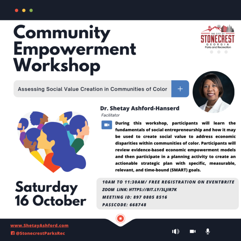 a flyer for the Community Empowerment Workshop  in Stonecrest (Georgia) on Saturday, October 16, 202`