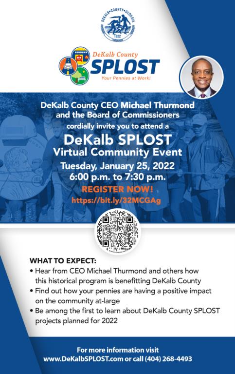 DeKalb County SPLOST Virtual Community event flyer for January 25, 2022