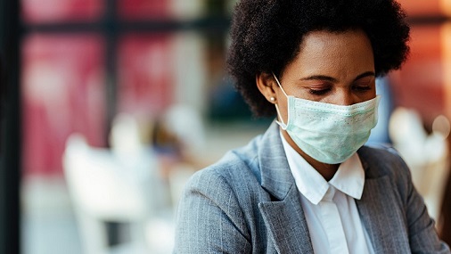 Woman wearing healthcare mask