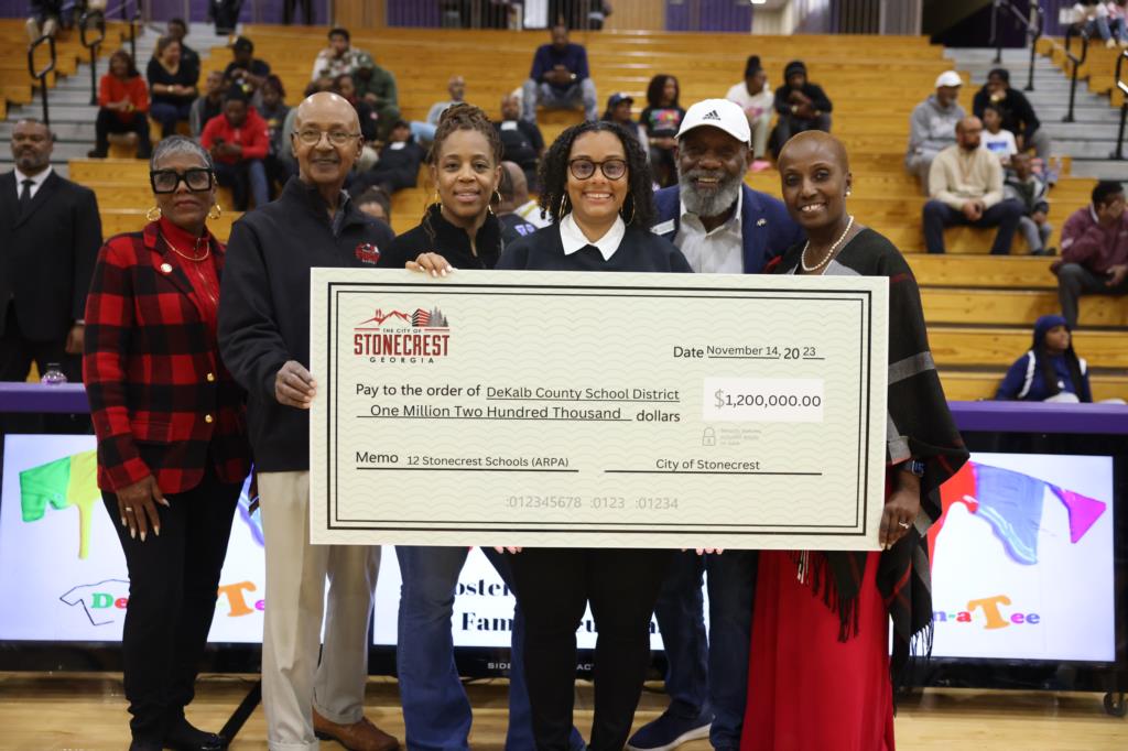 Stonecrest Mayor Jazzmin Cobble, and City Council members presented $1.2 million check to DeKalb County School District Superintendent