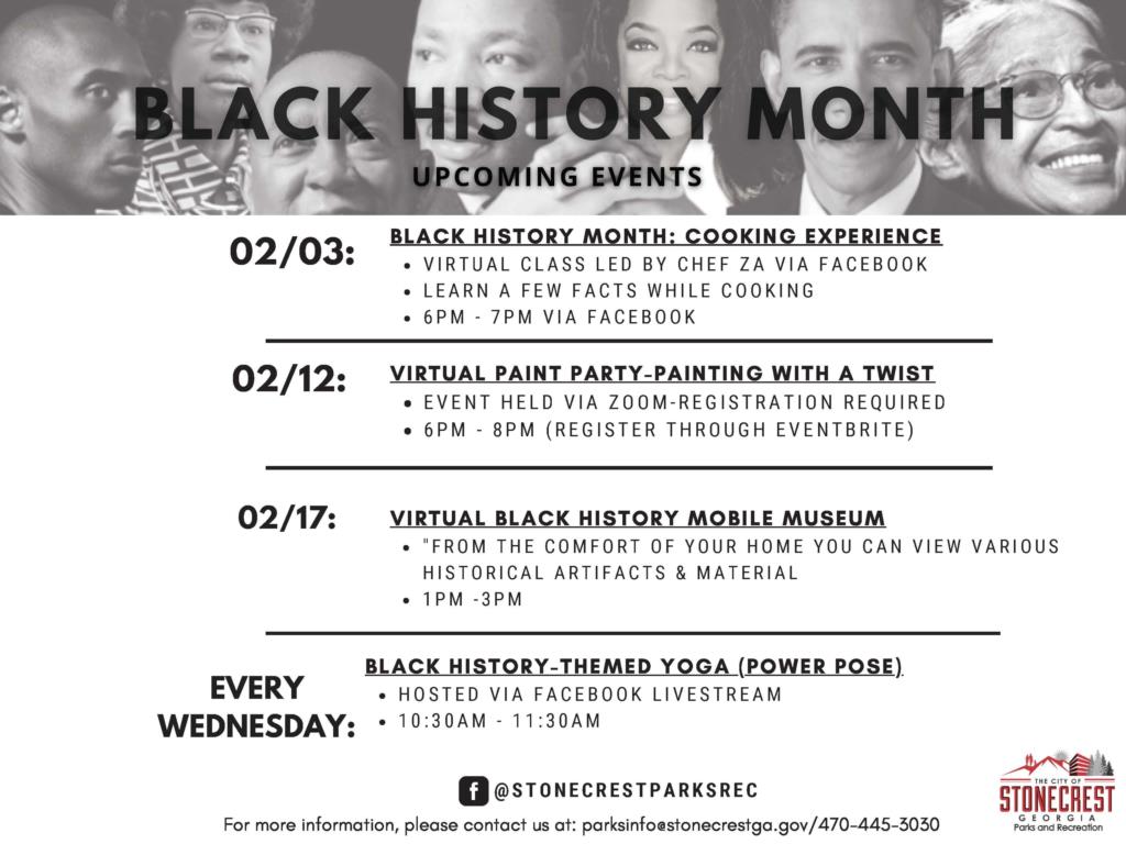 City of Stonecrest, Georgia (USA), Black History Month events calendar for 2022
