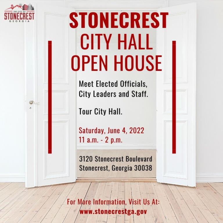 flyer promoting Stonecrest City Hall Open House event on June 4, 2022